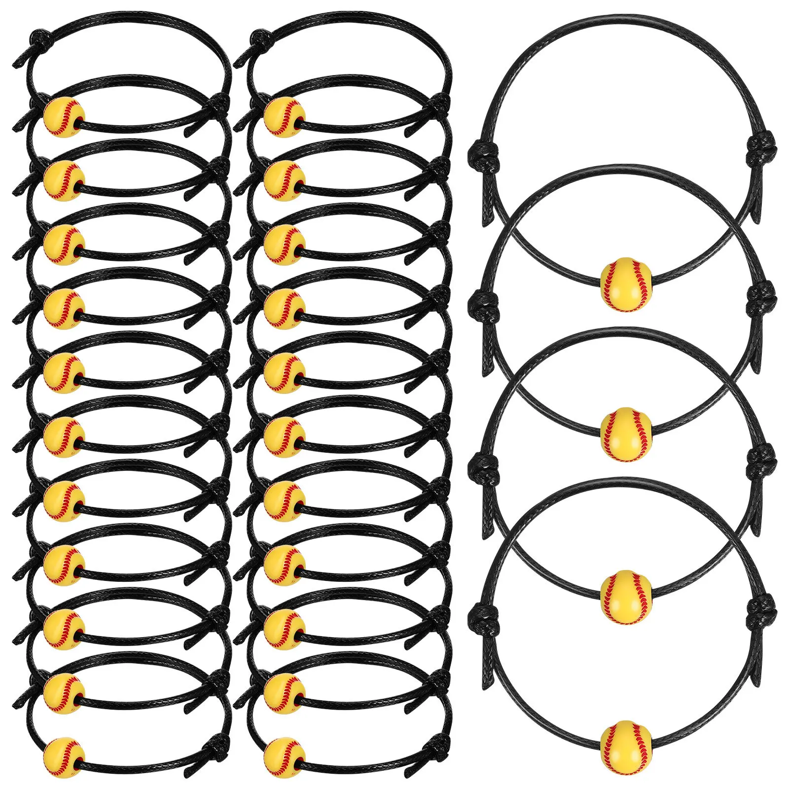 

30Pcs Baseball Rope Bracelets Adjustable Sports Bracelets Teens Kids Sports Theme Party Favors Baseball Charm Wristbands