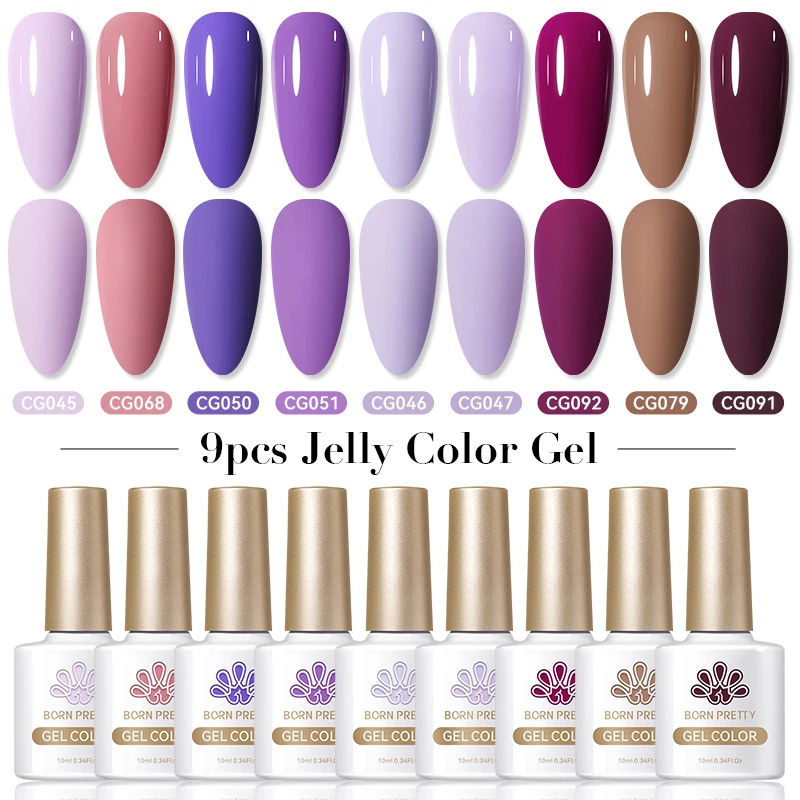 본 프리티 9종 와인 레드 젤 네일 폴리쉬 세트, 세미 퍼머넌트 쏙 오프 UV LED 바니쉬 네일 살롱 용품 세트 키트