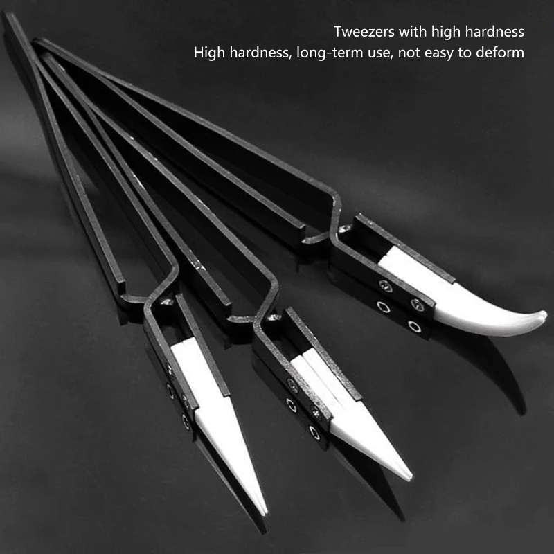 3x Anti-static Heat Resistant Tweezers Ceramic Reverse Tweezers Curved Straight Tweezers for Laboratory Work