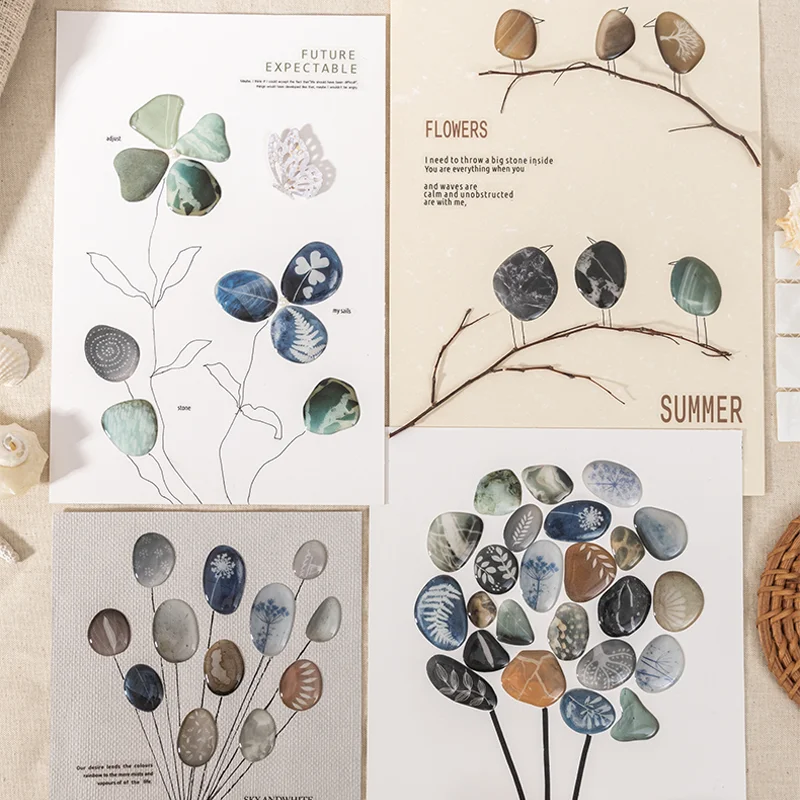 Mr. Paper 4-Style Pebble World Stickers - Natural Theme 3D Resin Diorama, DIY Creative Collage for Journal, Scrapbook & Frame