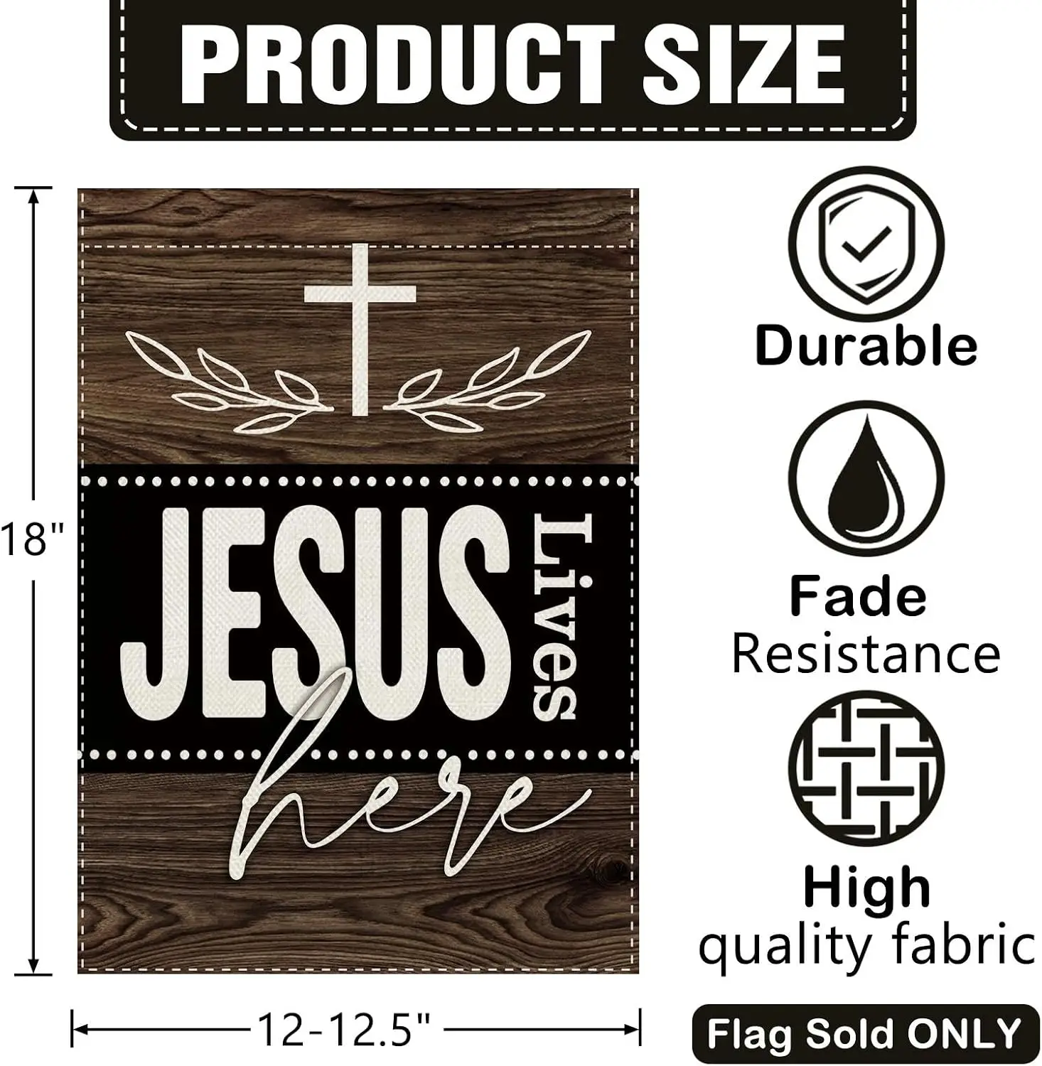 Christian Jesus Lives Here Decorative Garden Flag, Religious Cross