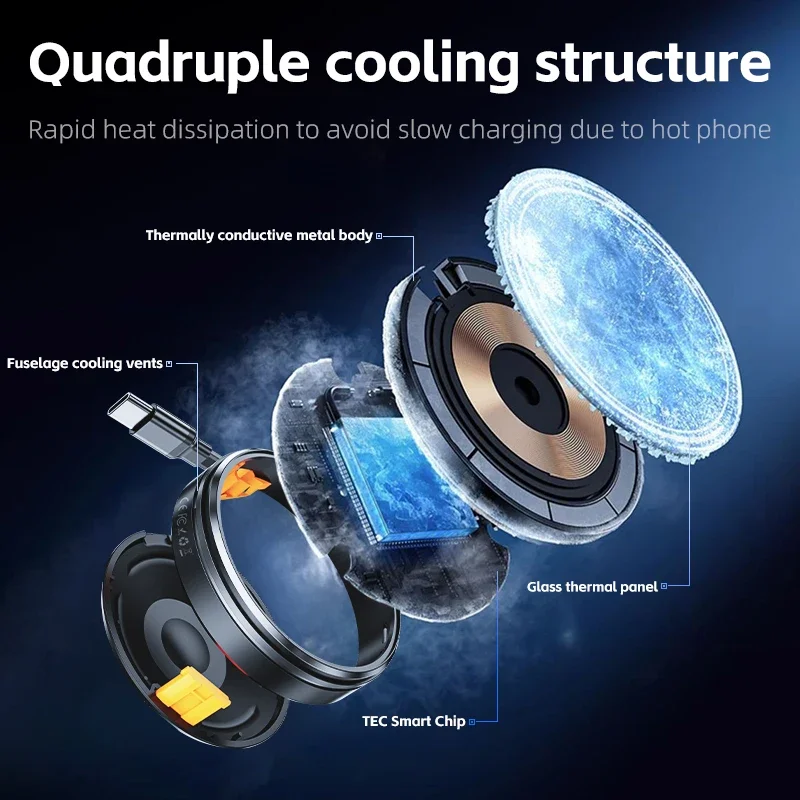 Magnetic 2 in 1 Wireless Charger Built in Cable for Magsafe iPhone 17 16 15 14 13 12 Apple Watch 11-2 Airpods Pro Fast Charging view 2