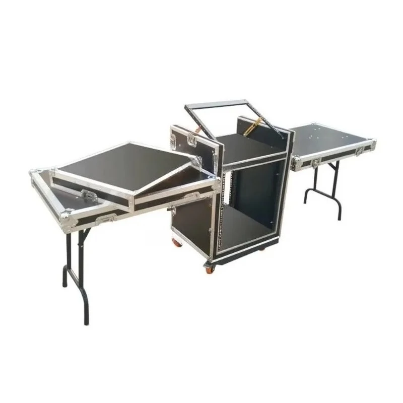 Flight Road Cases Portable   Aluminum Workstation Speaker Rack with Video Drawer Utility Folding DJ Table