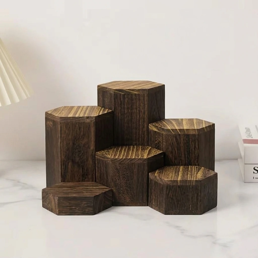 Wooden 6-piece Hexagonal Display Rack Suitable for Showcasing Jewelry and Accessories Brown Cube Storage Rack Gift Storage