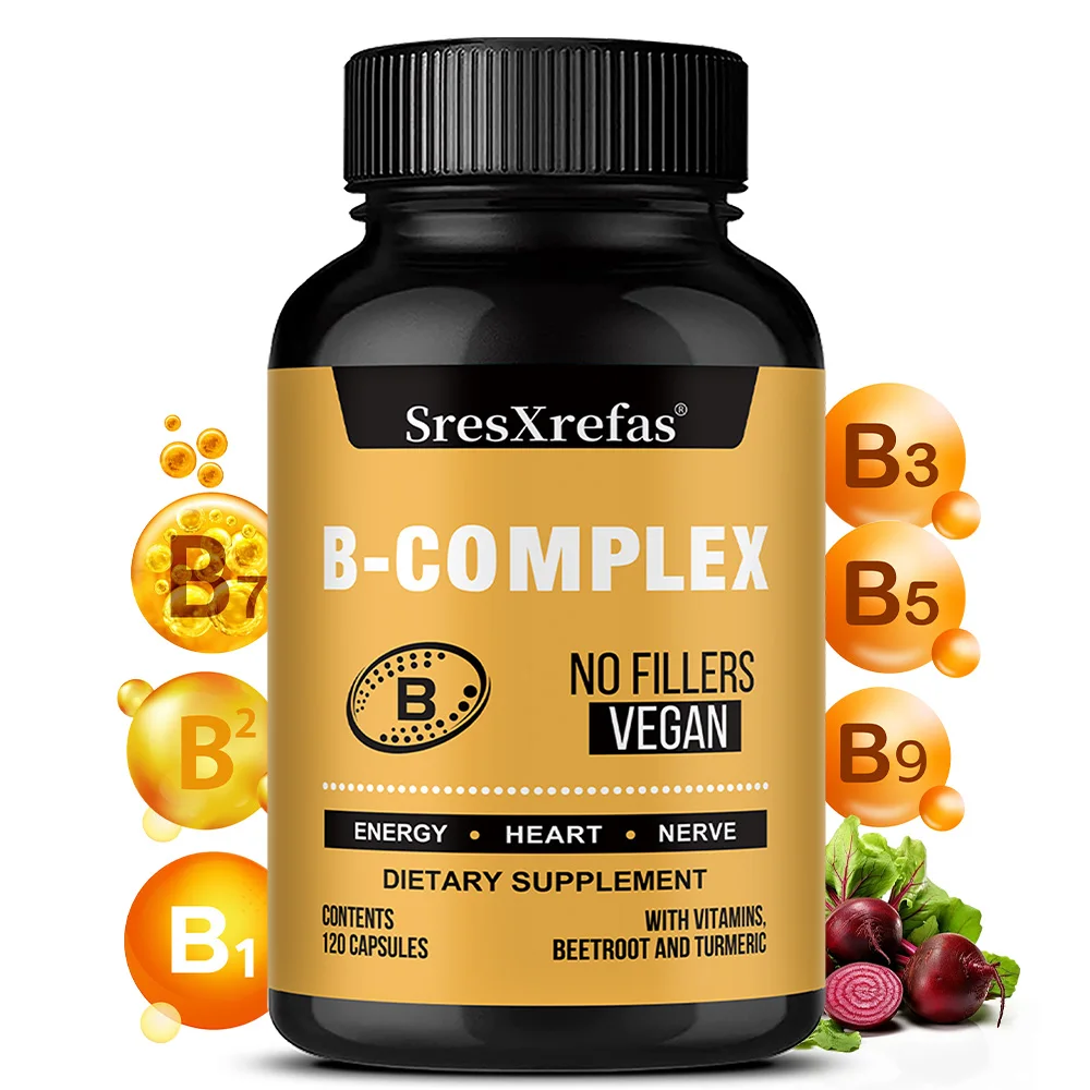 Vitamin B Complex for Men & Women - B1, B2, B3, B5, B6, B7, B9, B12 with Beetroot, Turmeric Root, Energy, Brain & Heart Support