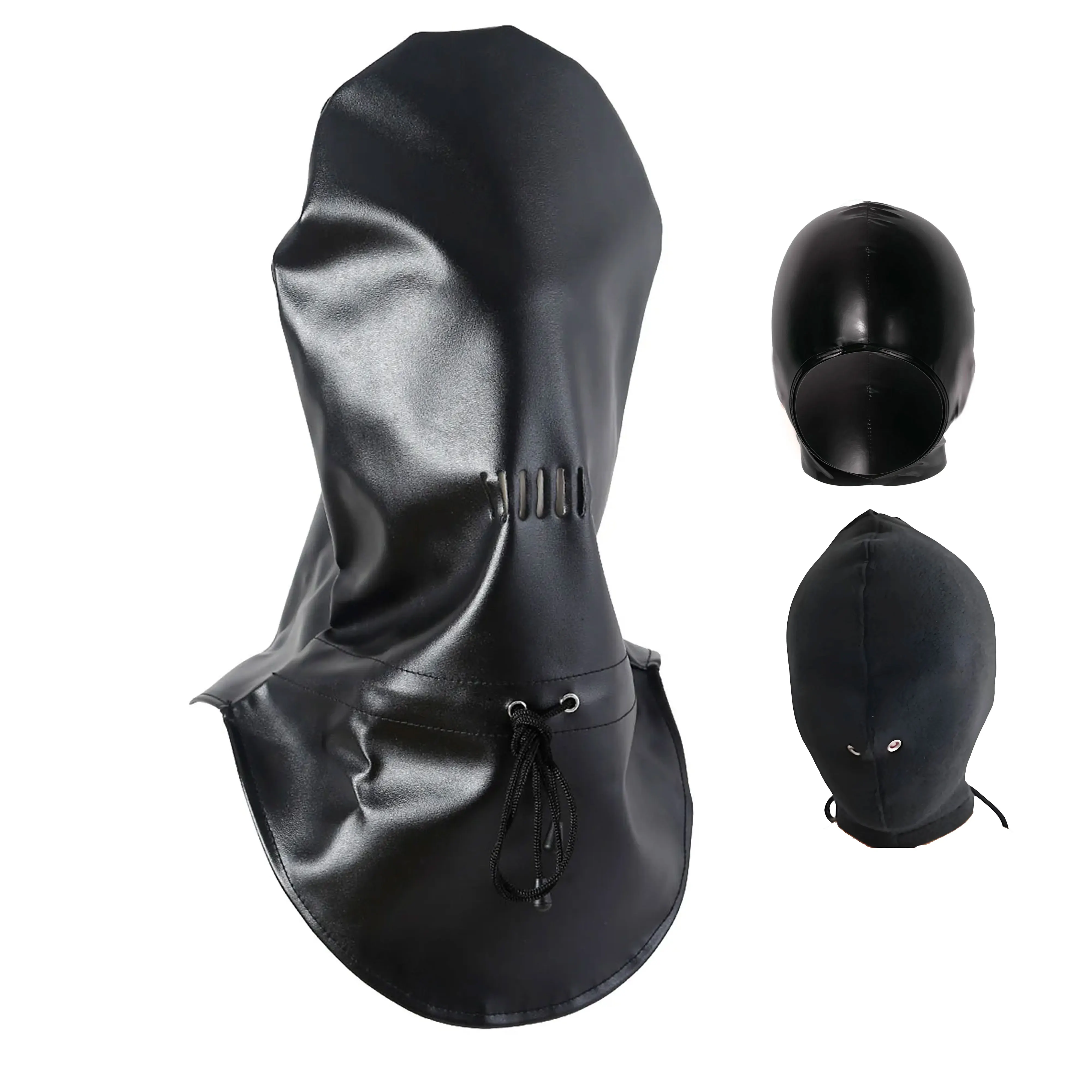 Soft Full Face PU Leather Mask Lace Up Funny Full Face Mask Cosplay Couples Games Sexy Accessories Headwear Halloween Party Mask