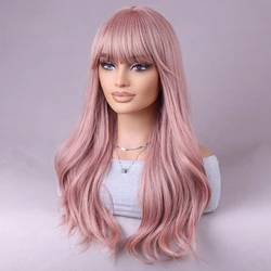 Pink Wavy Fringe Natural synthetic heat resistant fiber everyday party 24 inches Wigs