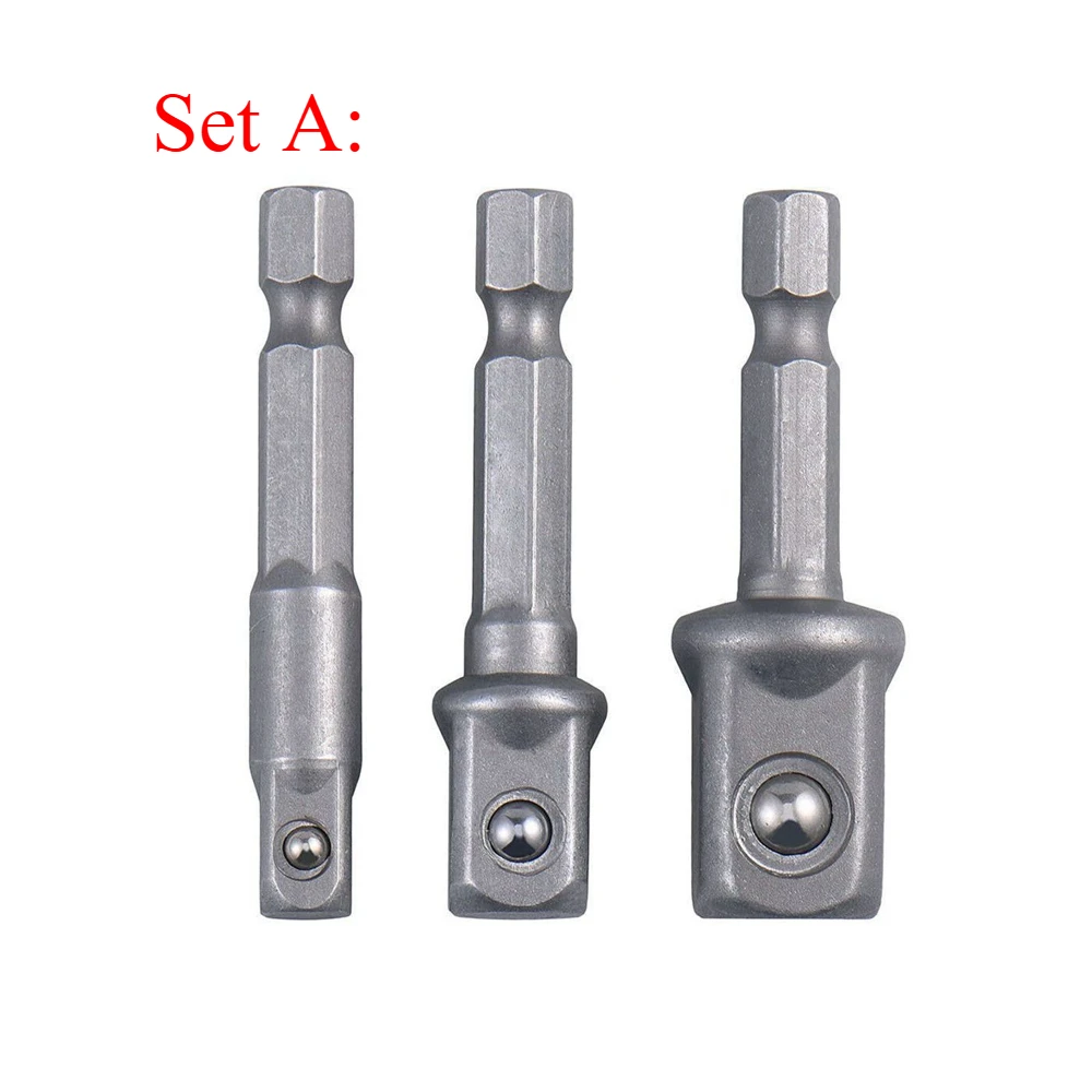 3Pcs Rotary Adapter Converter Set for Impact Driver Hex to Square Socket Drill Bits Bar Extension 1/2 3/8 1/4 Inch