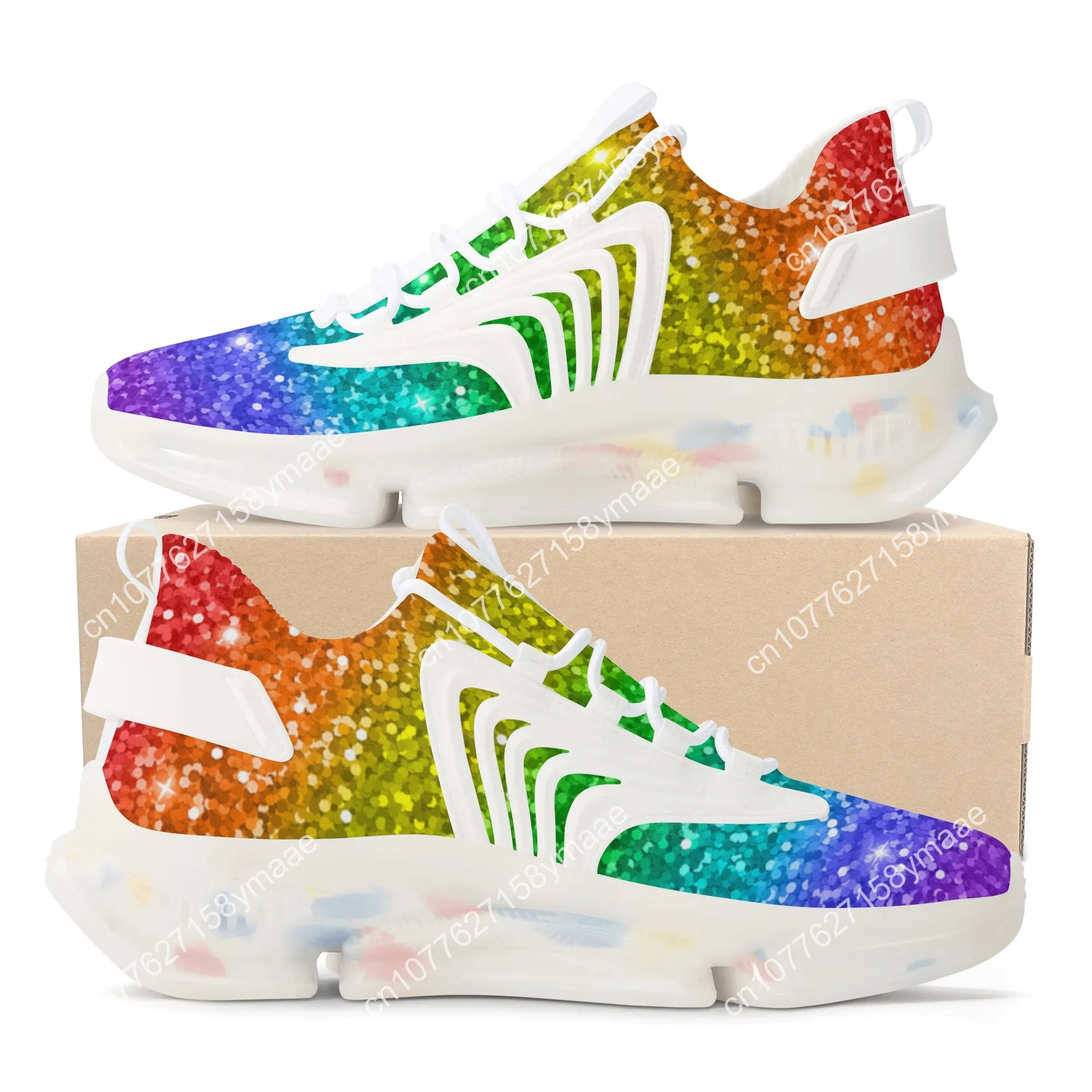 Colorful Rainbow Design Fashion Trainer Sneakers Lace-Up Basketball Shoe Men Women Teenager Breathable Mesh Casual Running Shoes