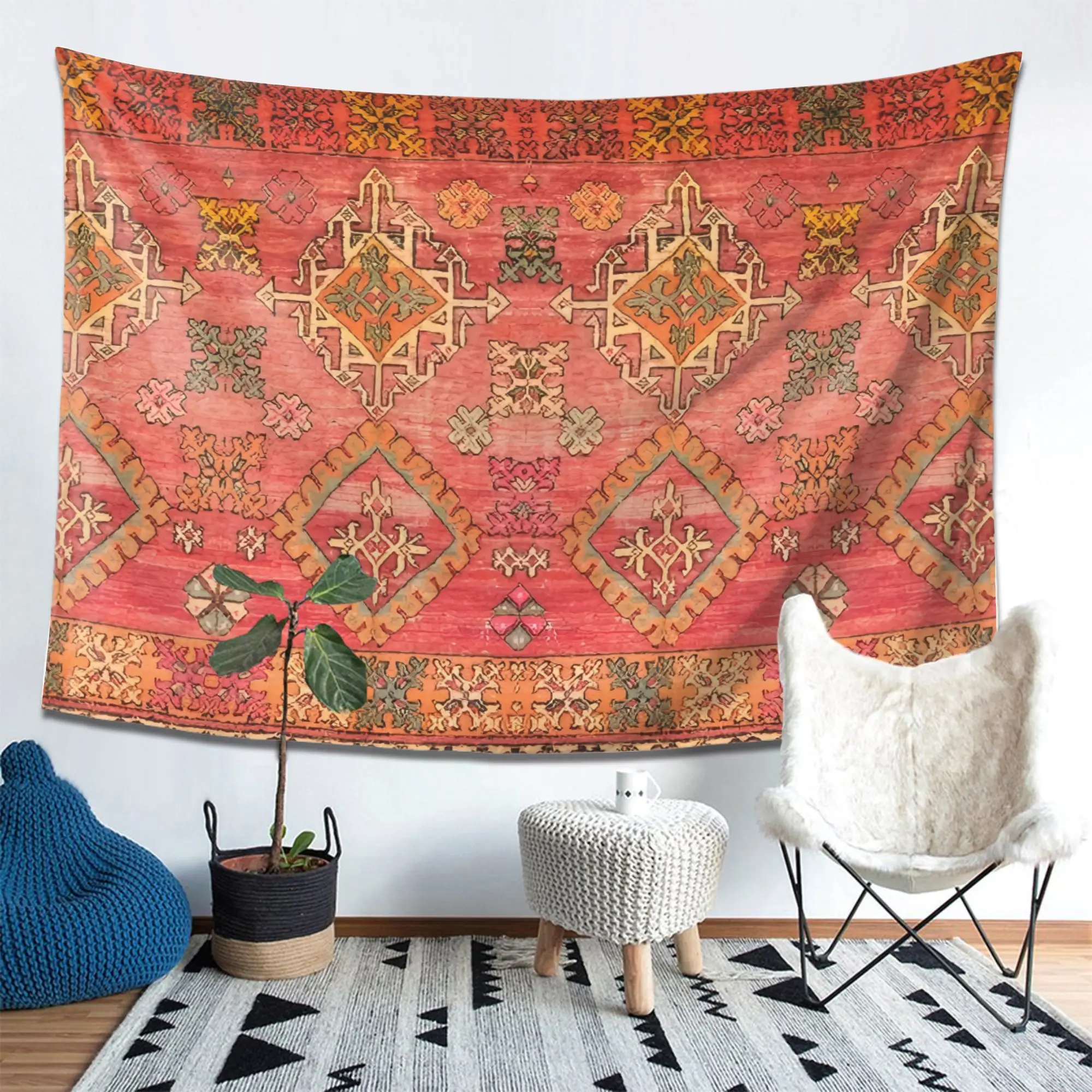 Geometric Southwestern Tapestry Wall Hanging Boho Macrame Ethnic Decor Textile Abstract Tribal Style for Living Room Bedroom Hom