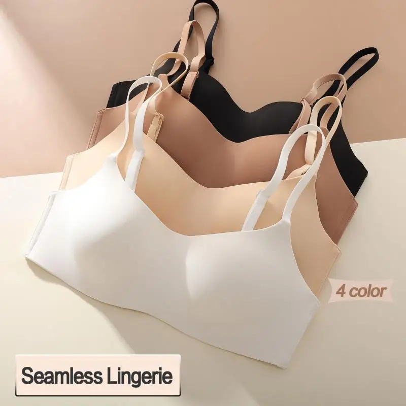 Women Gathered Bra Seamless Lingerie Solid Small Breast Wireless Half-cup Bra One Piece Comfortable Tops Anti Sagging Invisible