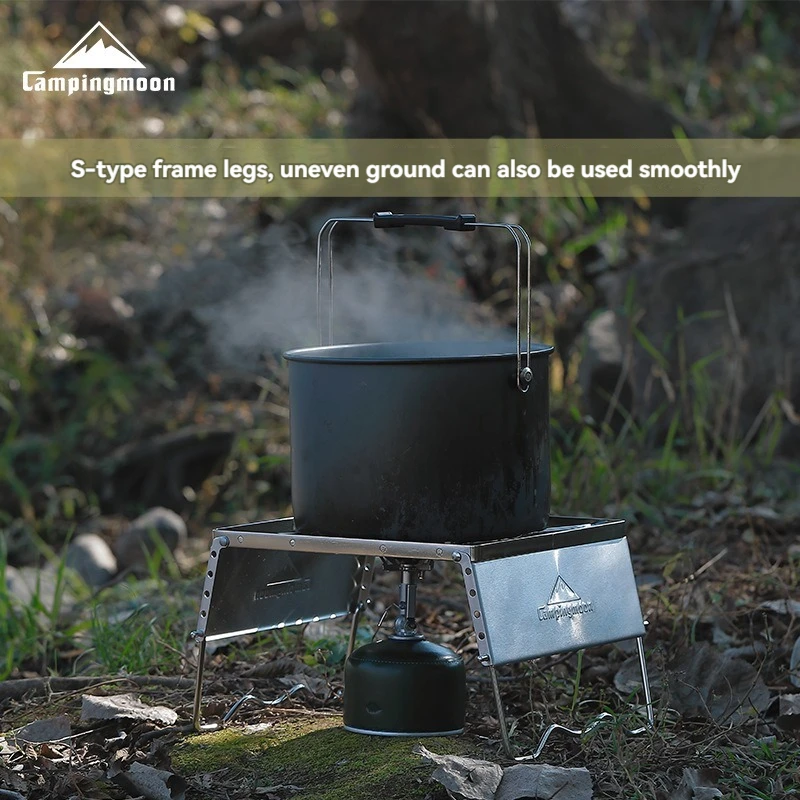 

CAMPINGMOON Portable Folding Thick Stainless Steel Windproof Card Type Stove Rack for Outdoor Camping, Barbecue Grill, Net