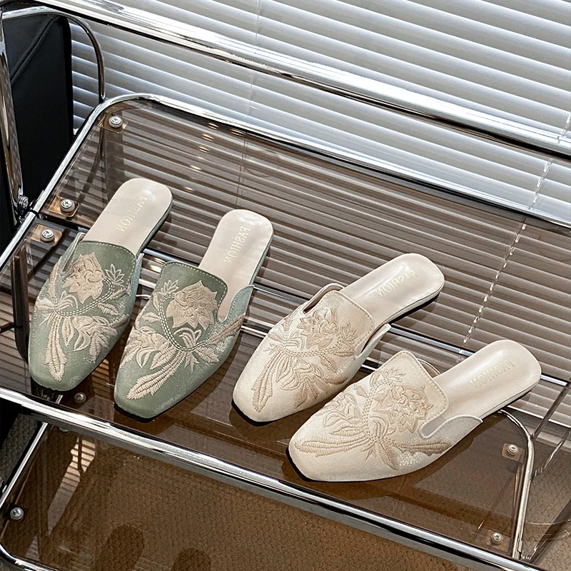 Женские сабо на квадратном каблуке, 2025 г., тапочки средней длины, повседневная обувь, шлепанцы, лоферы, роскошные модные лоферы на квадратном каблуке Mul