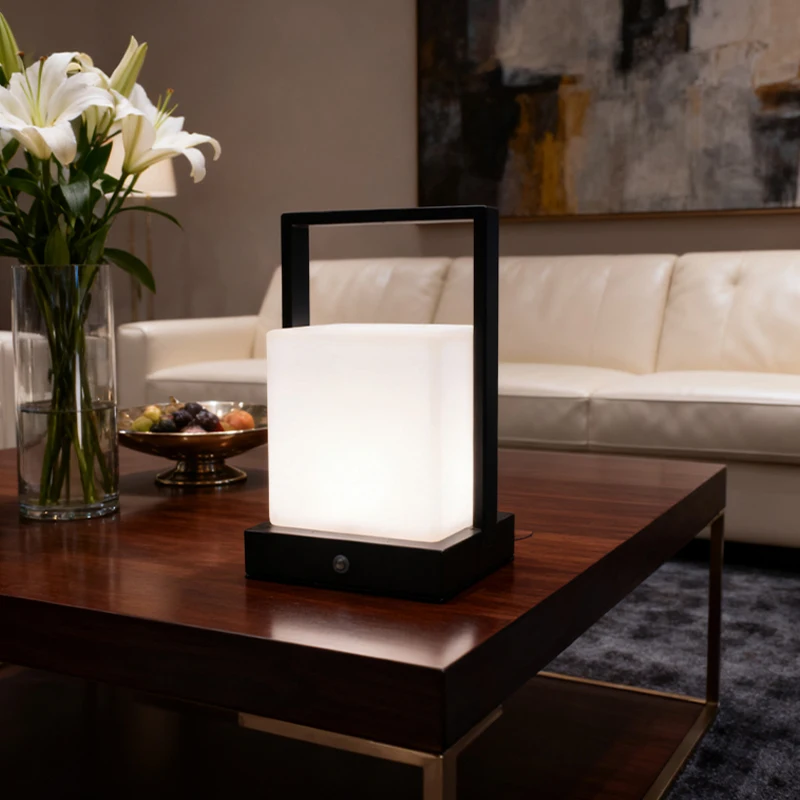 Modern Wooden Cordless USB Rechargeable Night Light & Candle Holder Luxury Atmosphere Decorative Lantern Table Lamp