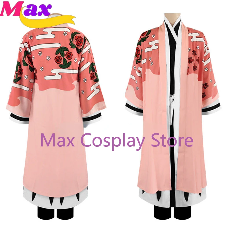 Max cos anime kyoraku shunsui cosplay kostüm tausend jahre blut krieg rosa kimono schwarz shinigami kleidung outfit umhang schuhe