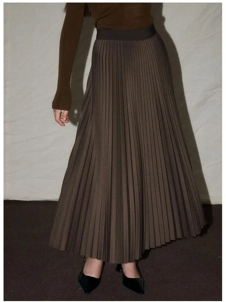 

TINNTINN High Waist Knitted Classic Sle f Skirt 5 Colors Versatile High Waist Pleated Midi Skirt for Women