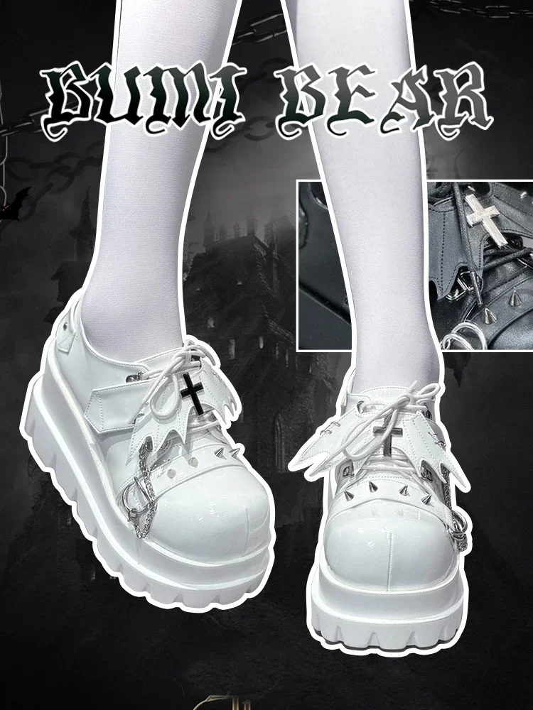 Original Design Devil Punk Mary Jane Thick Soled Shoes Lolita Girl Dark Y2k Subculture Spicy Girl Single Shoes Female Round Head