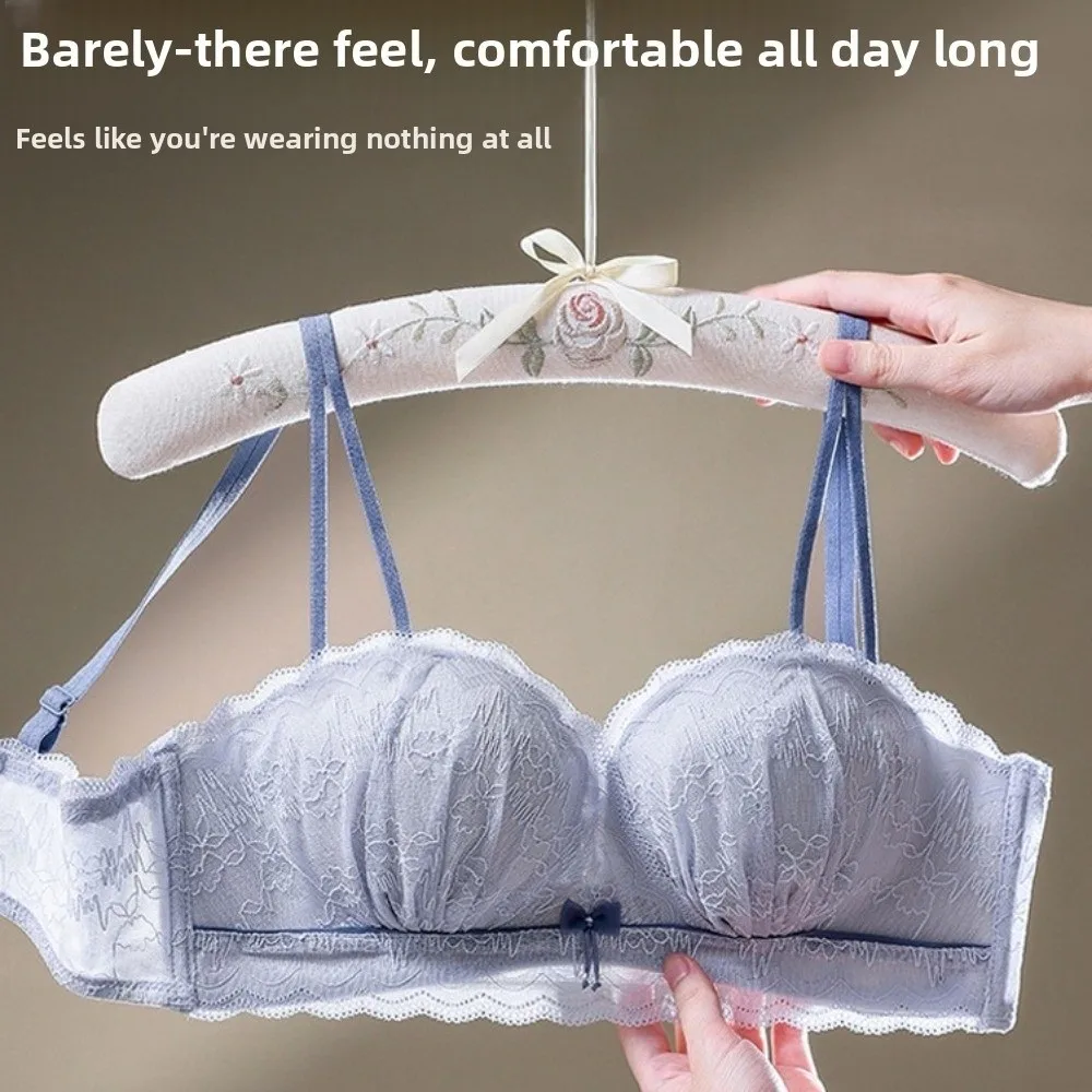 

Comfortable Lace Bow Lace Wireless Bra Shockproof Deep V Bra Brassiere for Women Lingerie Gathered Breasts Seamless Bras Women