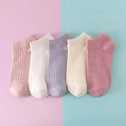 5 Pairs Women Socks Summer Girls Ladies Socks Low Cut Boat Casual Socks Free Size Solid Color Breathable Sports Short Socks