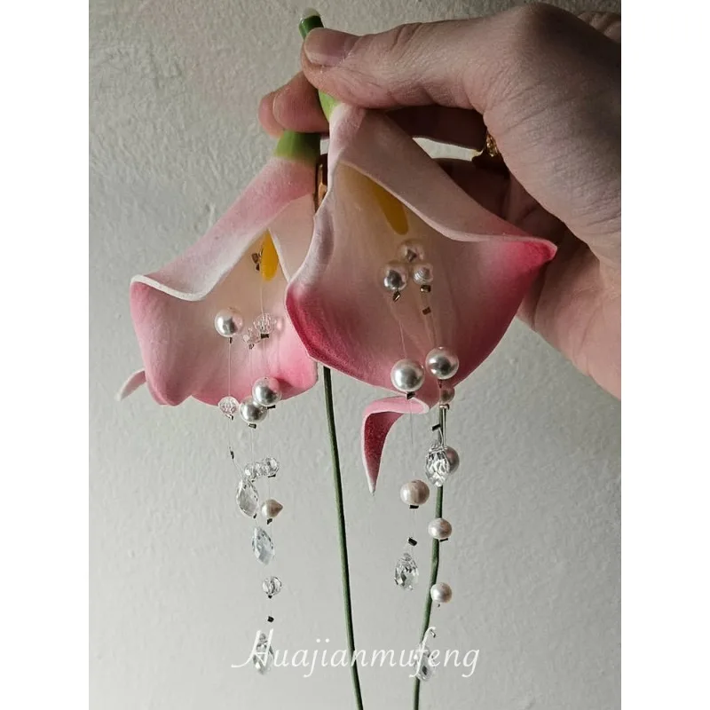 Artificial flower calla lily fringed crystal pearl fringed flower neck accessories home accessories