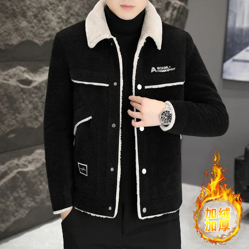 2023 Winter Men's Woolen Jacket Plus Velvet Padded Warm Trench Coat Fashion Casual Business Streetwear Overcoat Men Clothing