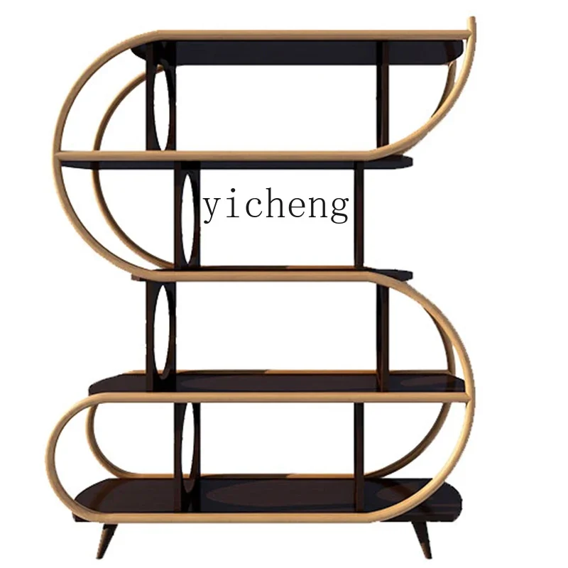

B & B Designer Creative Real Teak Real Rattan Display Storage Special-Shaped S-Shaped Bookshelf