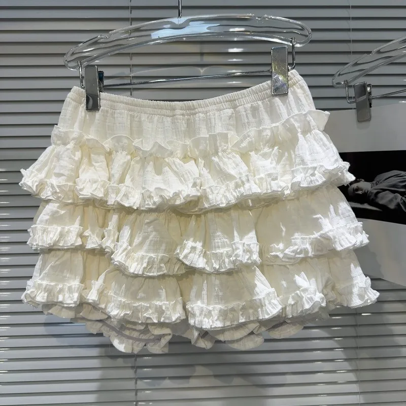 

Streetwear Ruffles Mini Skirts Women Sweet Kawaii High Waist Lace A Line Skirt Summer Korean Fashion Black Ball Gown Skirts
