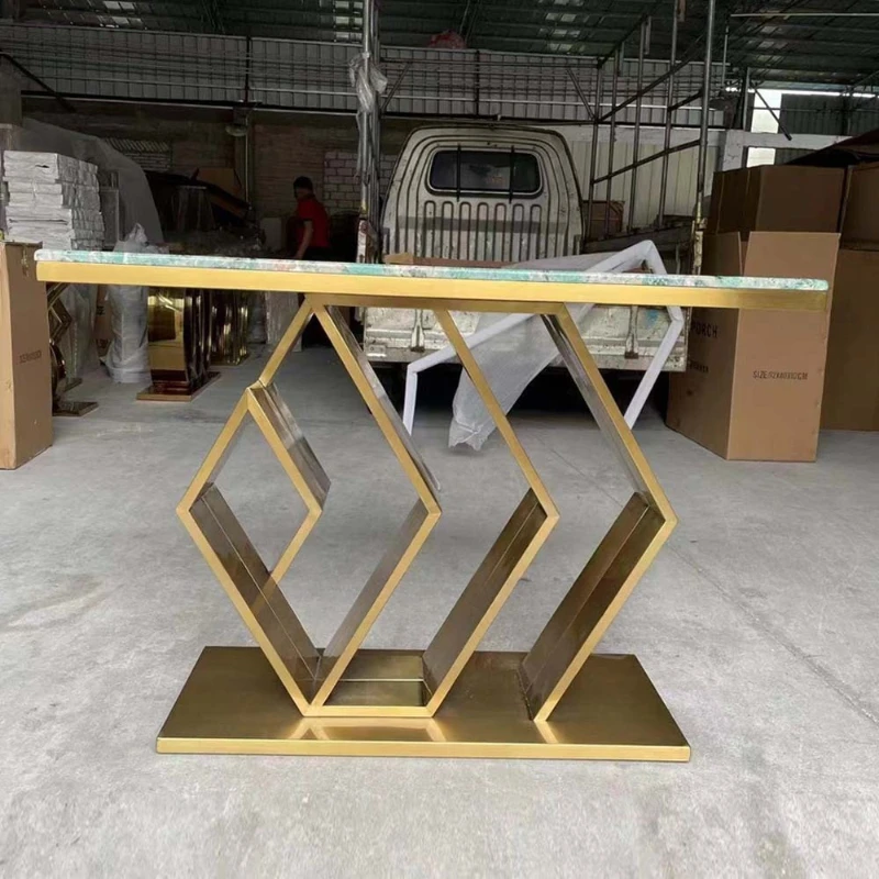 

Stainless steel light luxury entrance table against the wall entrance platform modern simple hotel villa corridor
