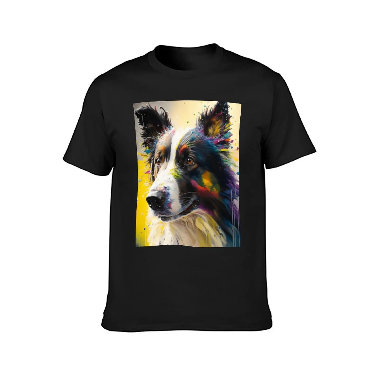 Border Collie Synesthetic Splash Painting Art T-Shirt customizeds plain tops summer clothes mens tall t shirts