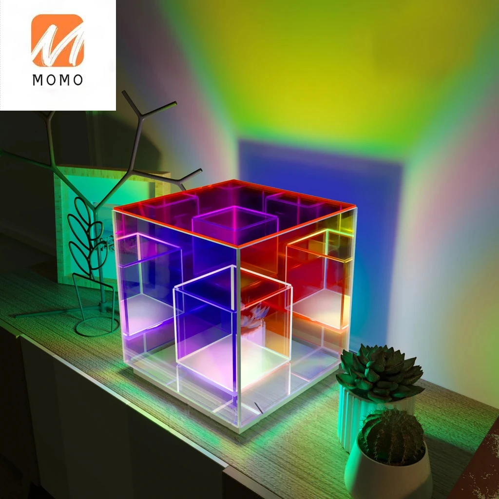 Imagem -02 - Fábrica de Atacado Cubo Lâmpada Quarto Produtos Interiores Led Acrílico Cor Candeeiro Mesa Cubo Caixa Cubo Lâmpada
