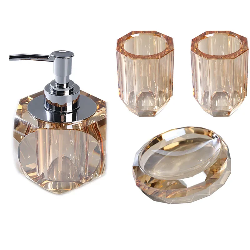 

Creative Clear Crystal Bathroom Set Nordic Modern Household Restroom Transparent Glass Three-piece Shower Accessories Organizer