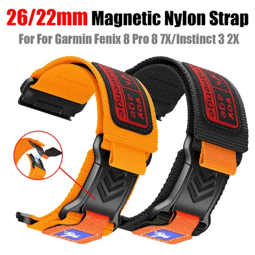 Imagen 1 del producto Correa magnética de nailon de 22/26mm para Garmin Fenix 8 7X 7 Pro 6/Instinct 3 2X/Tactix 8 7/Forerunner 970 965, pulsera de repuesto