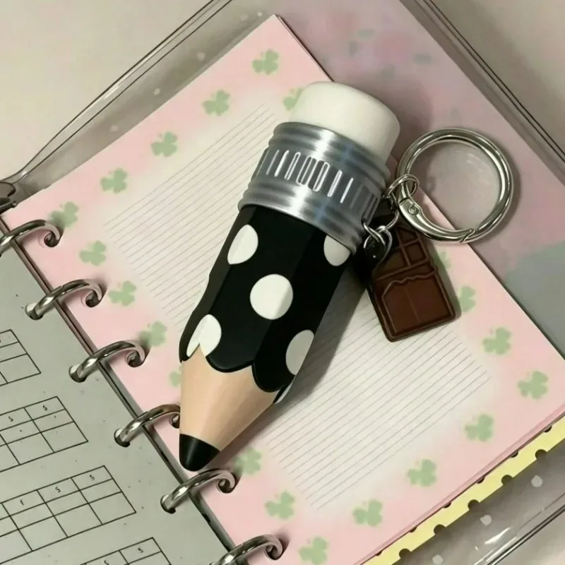 Funny Pencil Decompression Keychain Plush Pendant with Click Button Stress Reliever for Student Office Backpack Purse Decoration