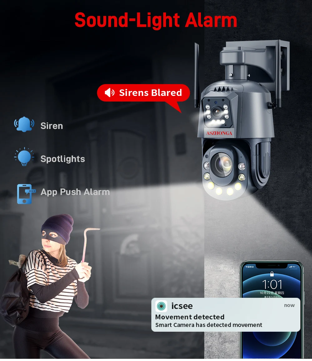 Dual Lens 4MP 4G Security IP Camera 60X Zoom 1080P HD PTZ Outdoor Home Surveillance WIFI Cam CCTV Full Color Night Vision ICSEE