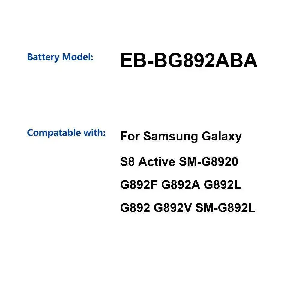 

Аккумулятор мобильного телефона EB-BG892ABA 4000 мАч для Samsung Galaxy S8 Active SM-G8920 G892F G892A G892L G892 G892V SM-G892L