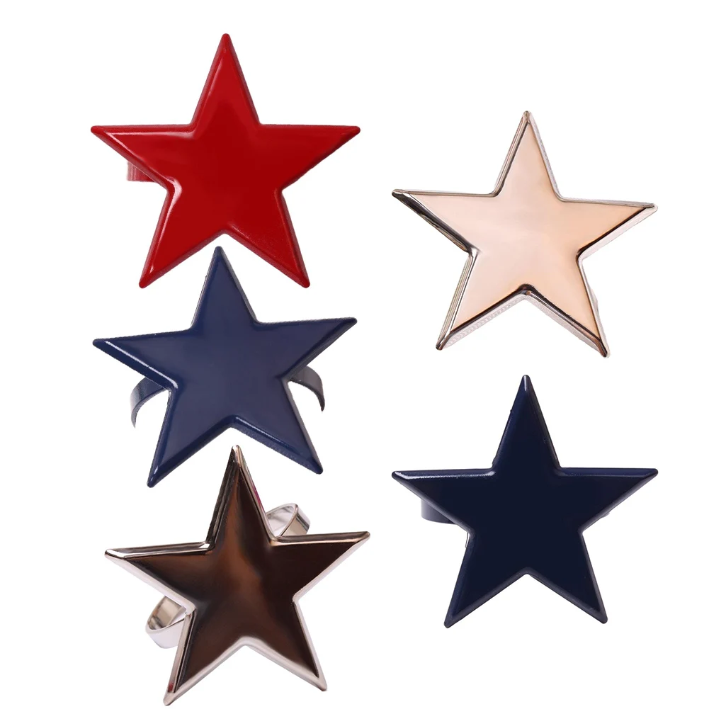 Star Motif Napkin Rings Set 6 Pieces Featuring Iron Build and Bright Electroplated Layer for Enhanced Table Visual Appeal