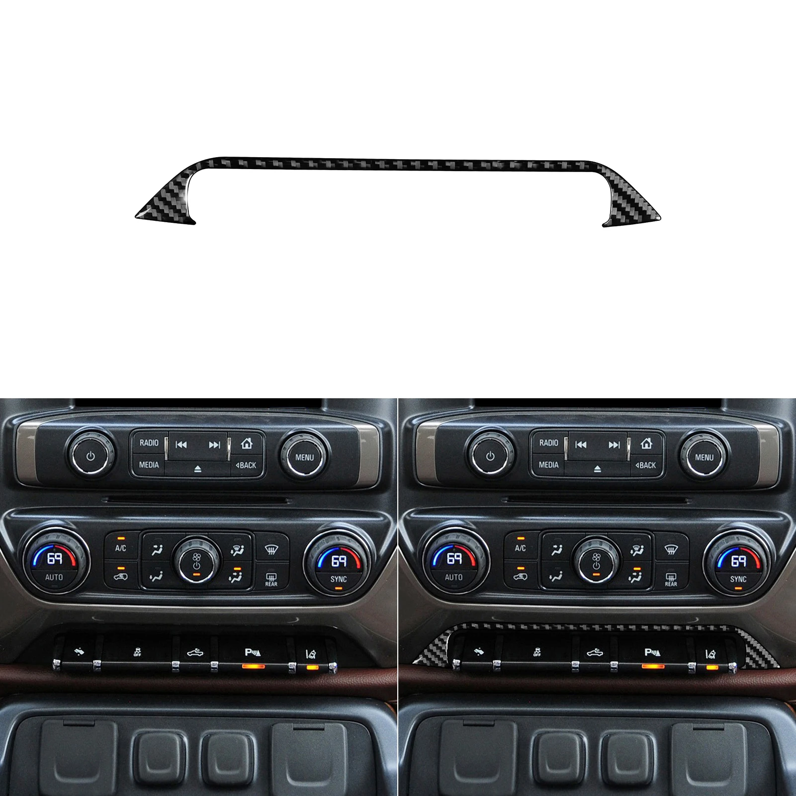Para Chevrolet Silverado 1500 GMC Sierra 1500 2014-2018 Panel de Control Central de fibra de carbono embellecedor de botón inferior pegatinas de grano de madera