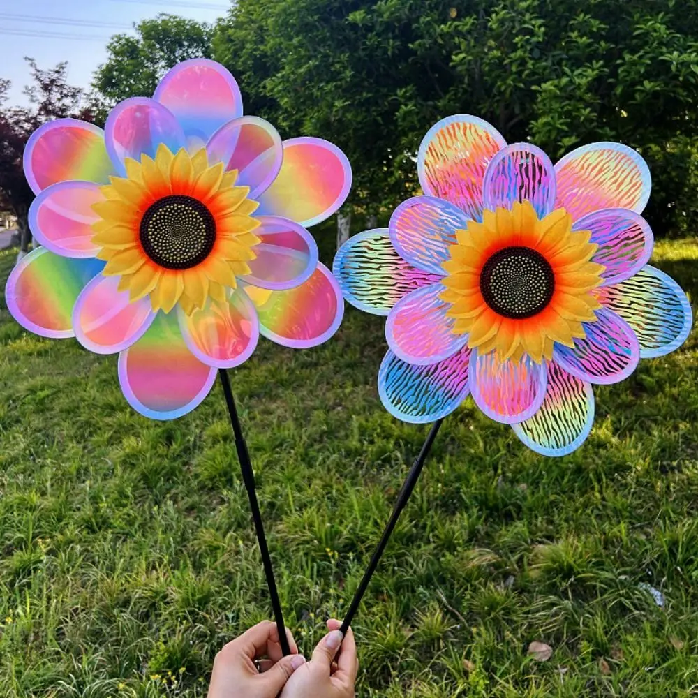 Multistyles Colorful Film Sunflower Windmill Double-layered PVC Rotating Sunflower Diameter 28/37cm