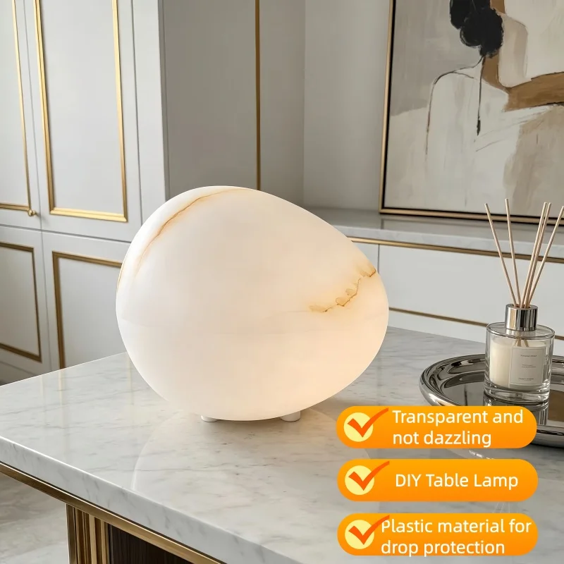 DIY Egg Shaped Marble Texture Acrylic Lampshade Rotomolded Cover for Table Lamp Pendant Light Nordic Home Decor Soft Lighting
