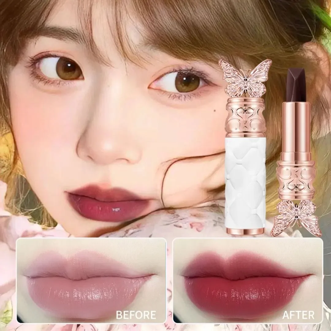 Long Lasting Velvet Lipstick Butterfly Shape Waterproof Matte Lip Gloss 3 In 1 Non Stick Moisturizing Lip Makeup Cosmetics