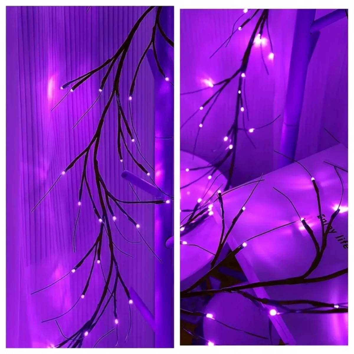Atmosfera de Halloween Roxo Rattan Lights, DIY Ramos, Guirlanda, Exterior, Interior, Impermeável, Paredes Luzes, Alimentado por Bateria, 54 LEDs, 1Pc