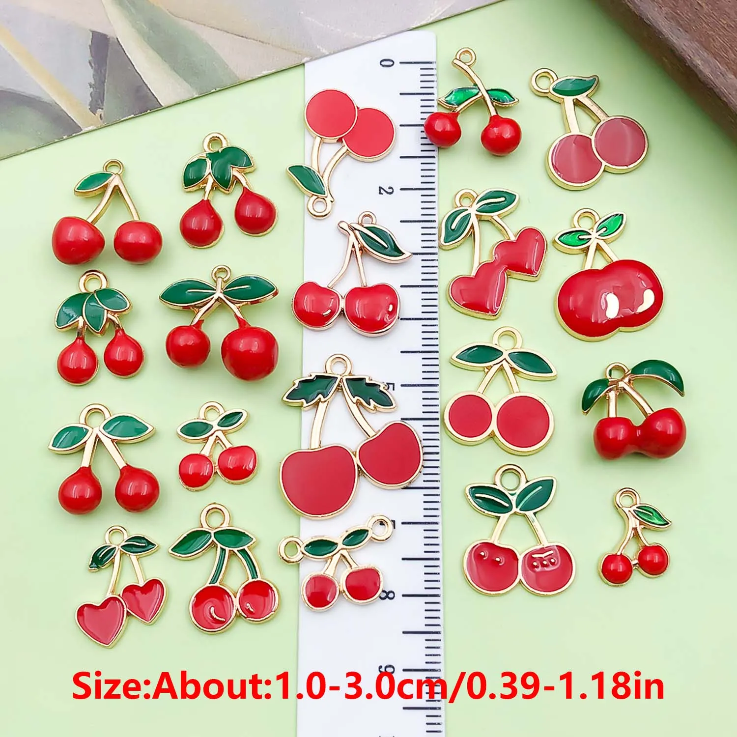 5/20pcs Red Enamel Cherry Charms Alloy Fruits Pendants for DIY Bracelets Necklaces Earrings Jewelry Making Accessories