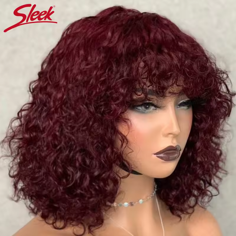 Peruvian Short Pixie Bob Cut Human Hair Wigs With Bangs Jerry Curly Non lace front Wig Highlight Honey Blonde Colored Wigs - Image 8