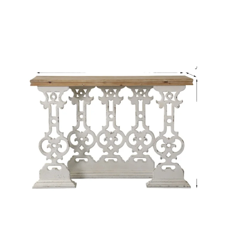 

Retro old carved entrance table French engraved white disassembly and assembly solid wood entrance table