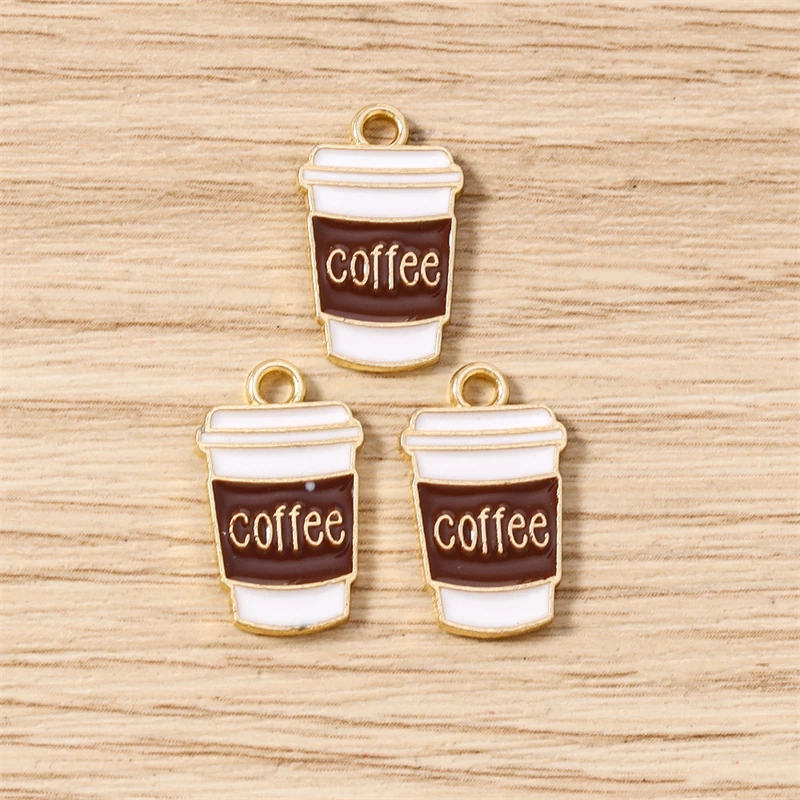 10 Stück süße Emaille-Kaffeebohnen-Tassen-Charms-Anhänger für Schmuckherstellung, Tropfen-Ohrringe, Halsketten, Armbänder, DIY-Bastelzubehör – Detail 5