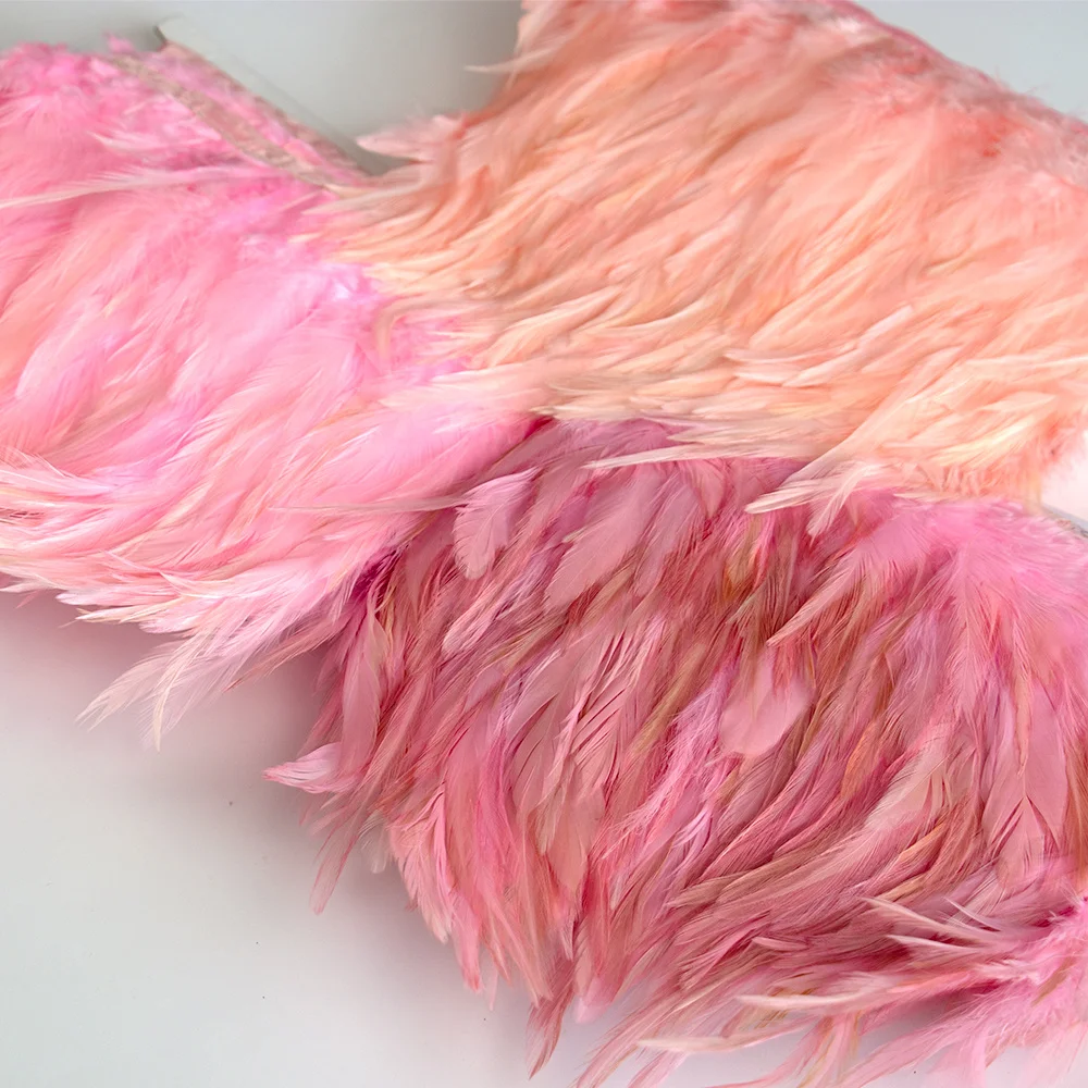1Yard pióra koguta wykończenie z frędzlami 10-15CM kogut pióro wstążka Juju kapelusz wystrój rzemioślniczy odzież Party Dress akcesoria krawieckie