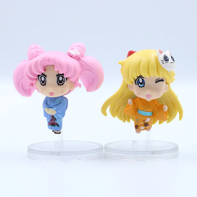 6PCS Anime Sailor MoonFigure Kimono Cartoon Figuarts Mini Kaiou Michiru Tomoe Hotaru Meiou Setsuna Toys For Girls Model Dolls view 4