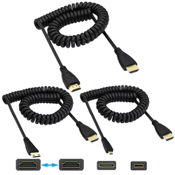 1080P Mini-HD Micro-HD To HD V1.4 Male to Male Coiled Extension Spring Flexible Cable for PC PS4 Camera Tablet HDTV