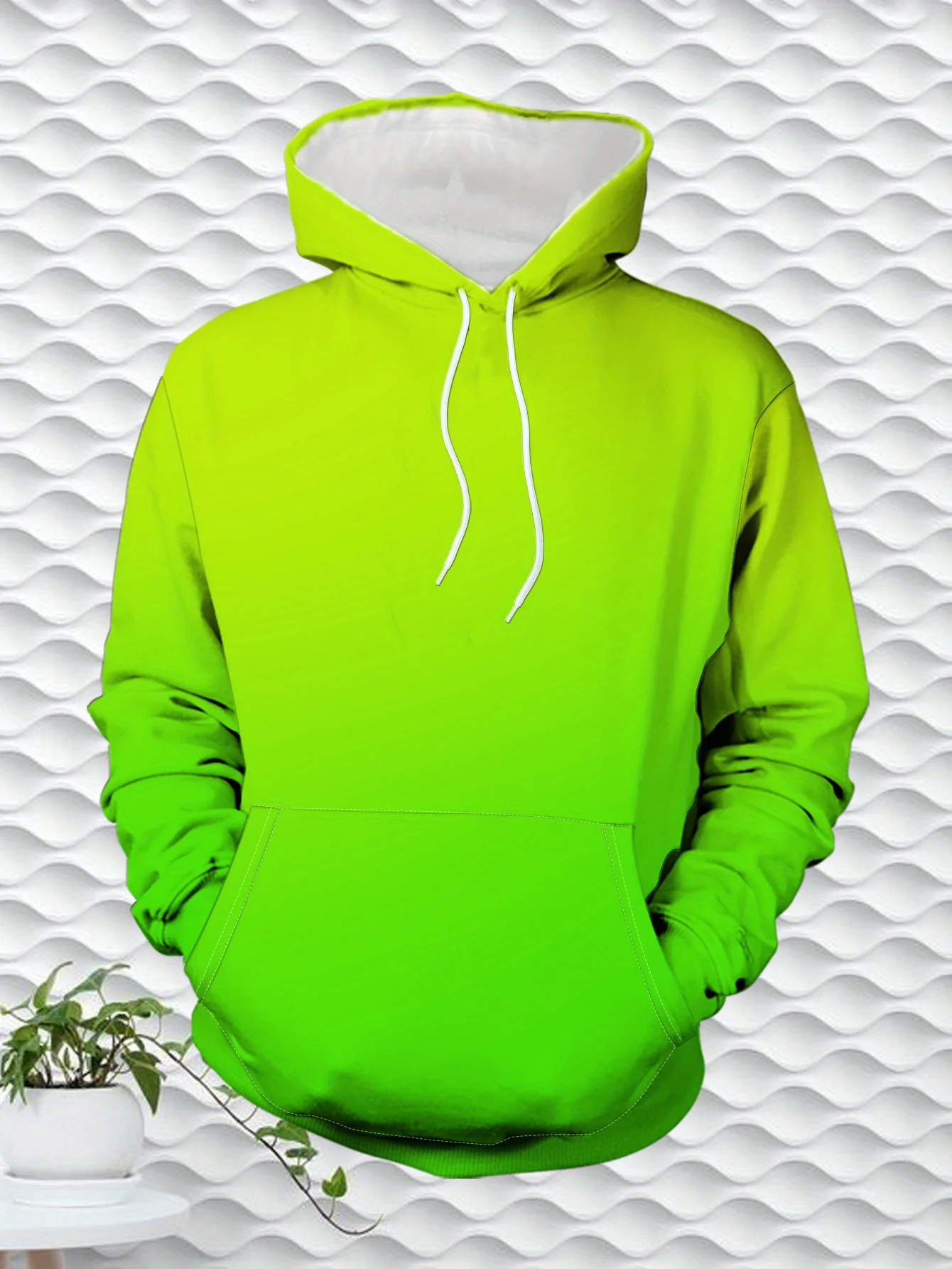 Men Hoodie Autumn Solid Gradient Green Print Long Sleeve Pullover Fashion Streetwear Casual Daily Outdoor Tops Men's Clothing