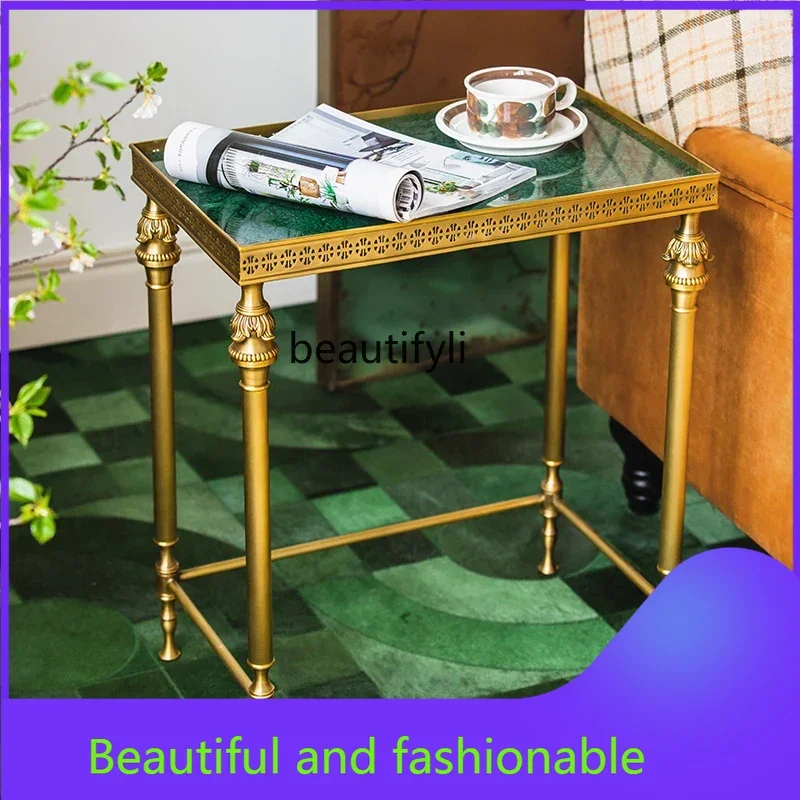 Retro, side table, emerald marble home living room coffee table medieval set